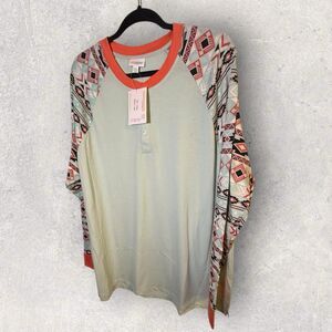 LuLaRoe Mark Henley Shirt Long Sleeve Size 2XL Green And Multicolor Sleeve NWT